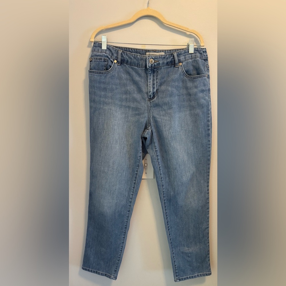 Chico's Platinum Denim Jeans Size 2 L 12 Button Accent In Back Straight
